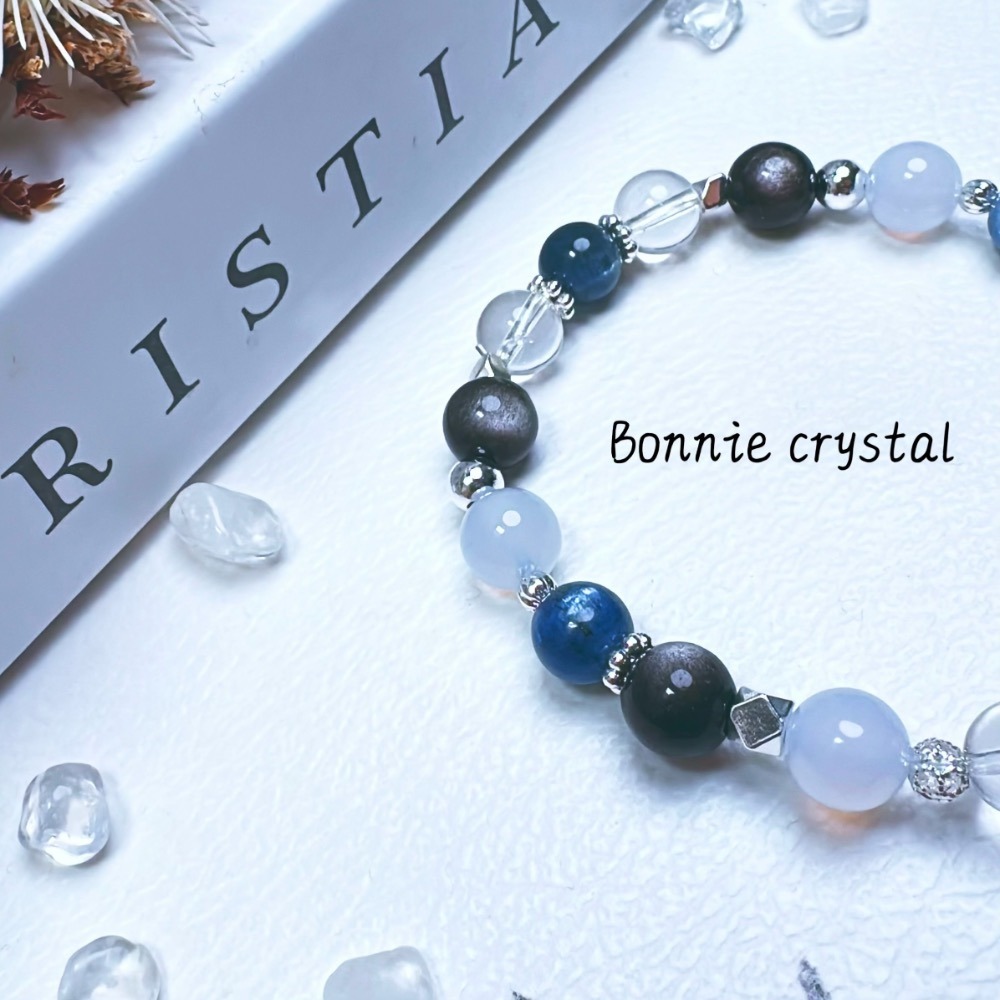 ✨✨ 幽藍設計手鍊✨✨銀曜石貓頭、銀曜石、藍晶石、藍玉髓、白水晶-細節圖4