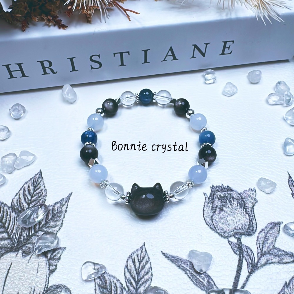 ✨✨ 幽藍設計手鍊✨✨銀曜石貓頭、銀曜石、藍晶石、藍玉髓、白水晶-細節圖5