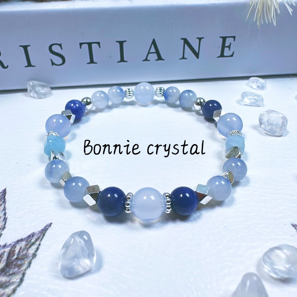✨✨ 海韻設計手鍊✨✨藍線石、鑽切海藍寶、藍玉髓、坦桑石-細節圖2