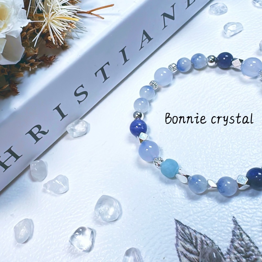 ✨✨ 海韻設計手鍊✨✨藍線石、鑽切海藍寶、藍玉髓、坦桑石-細節圖4