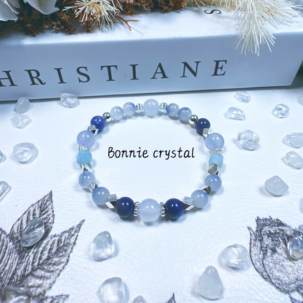 ✨✨ 海韻設計手鍊✨✨藍線石、鑽切海藍寶、藍玉髓、坦桑石-細節圖5