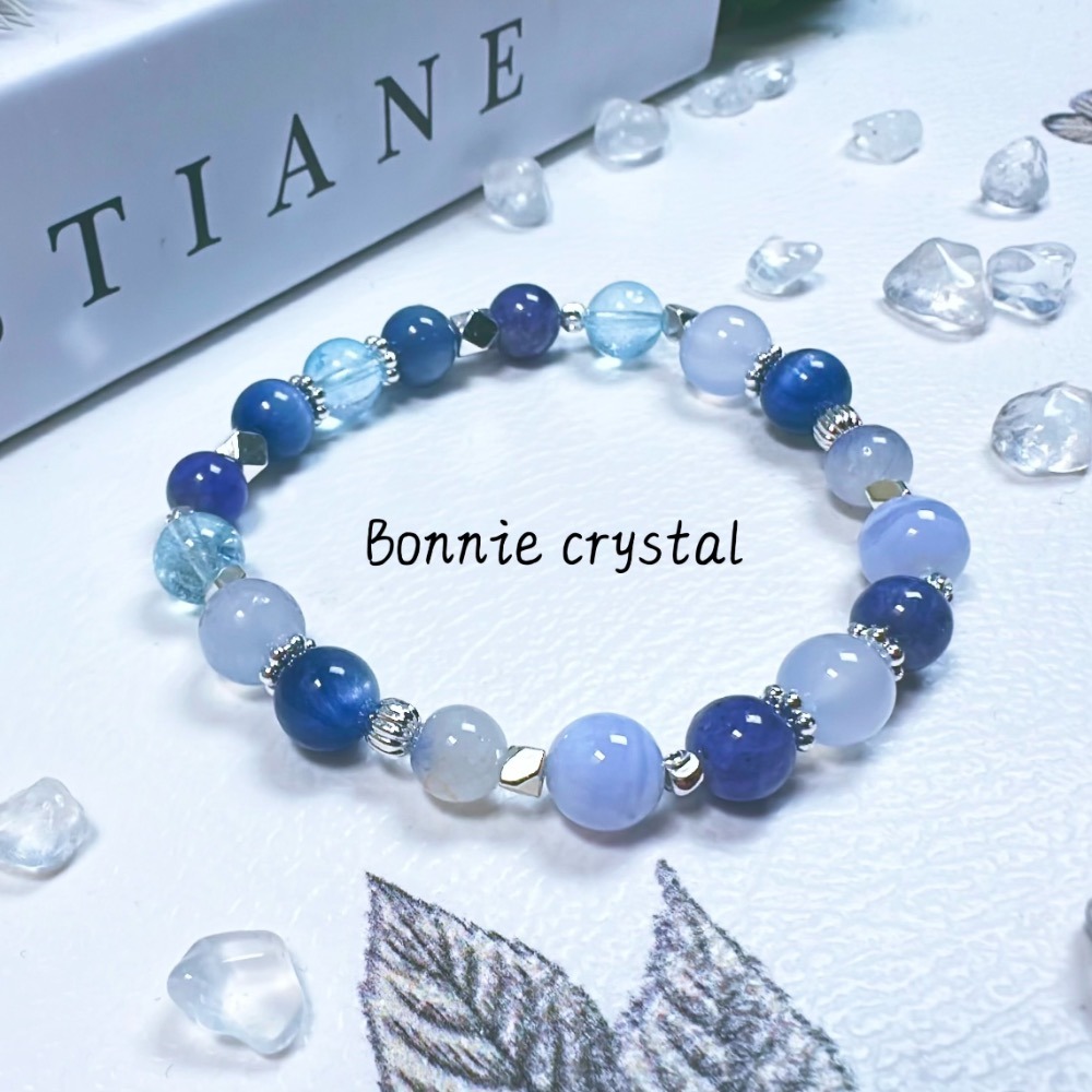 ✨✨ 藍沐設計手鍊✨✨坦桑石、藍晶石、藍線石、藍紋瑪瑙、藍托帕石、藍玉髓-細節圖3