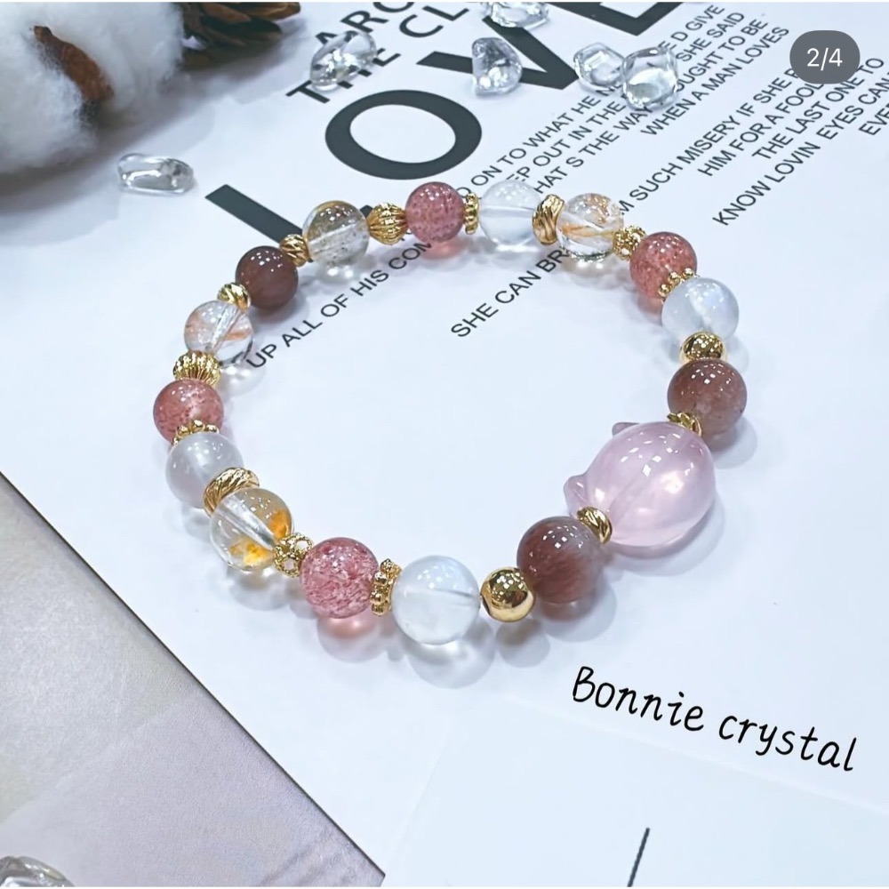 ✨✨ 繽紛果凍設計手鍊✨✨粉晶貓頭、粉晶、草莓晶、粉紫兔毛、橙膠花、藍月光-細節圖2