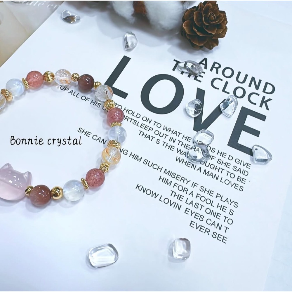 ✨✨ 繽紛果凍設計手鍊✨✨粉晶貓頭、粉晶、草莓晶、粉紫兔毛、橙膠花、藍月光-細節圖4