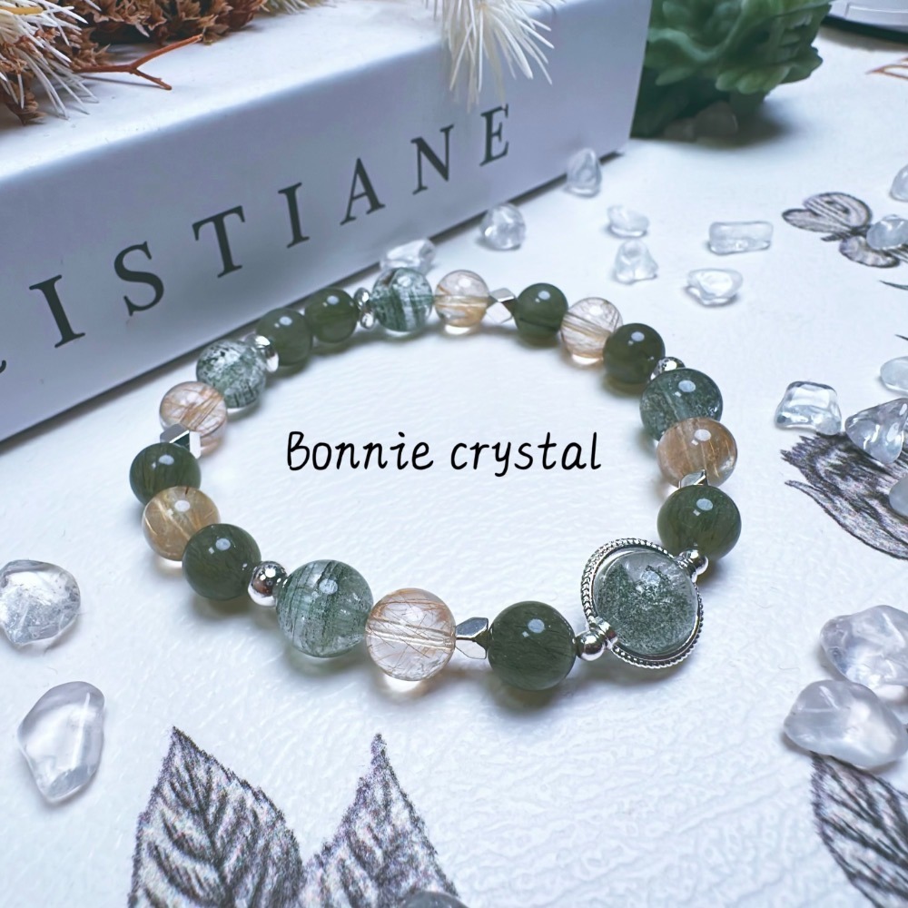 ✨✨ 綠映設計手鍊✨✨金髮晶、綠幽靈、綠髮晶-細節圖3