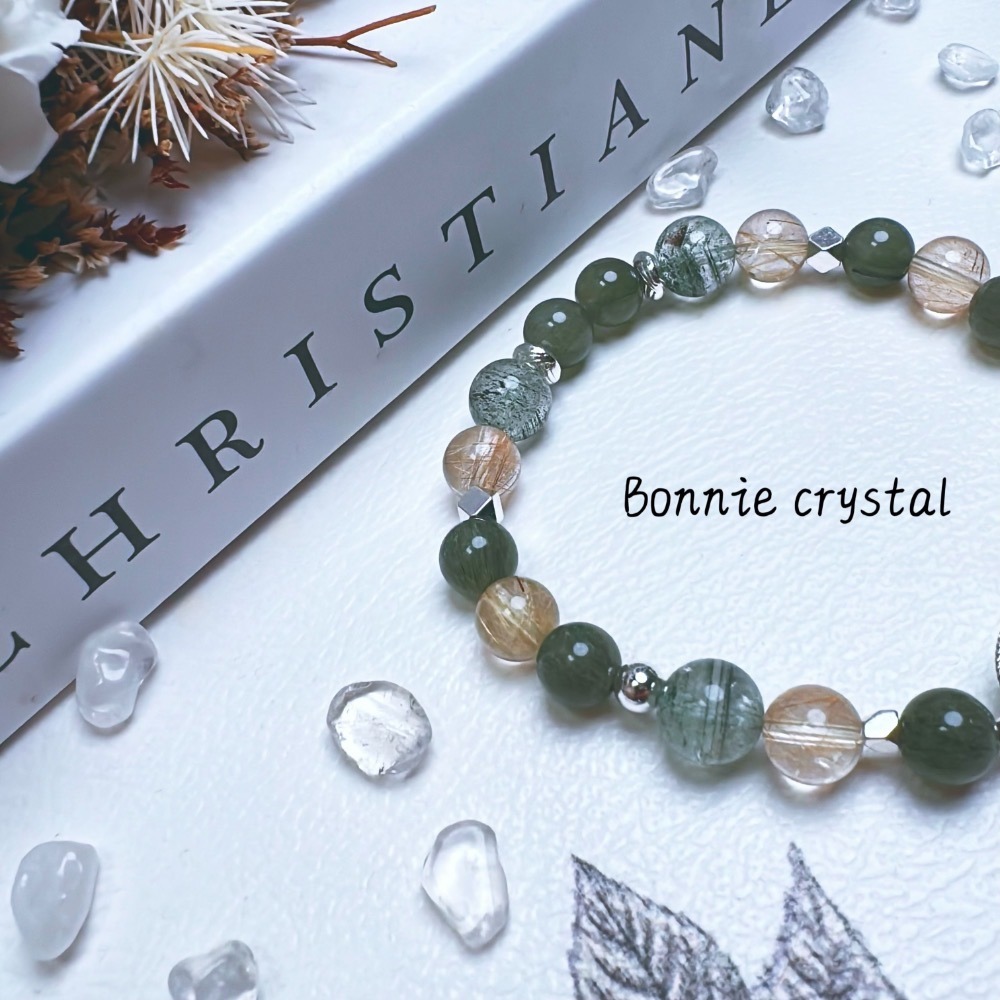 ✨✨ 綠映設計手鍊✨✨金髮晶、綠幽靈、綠髮晶-細節圖4