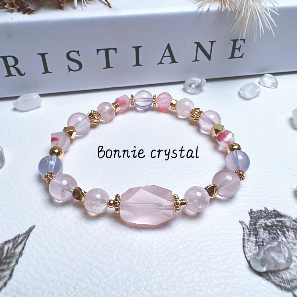 ✨✨ 花紗設計水晶手鍊✨✨鑽切粉晶、粉晶、雪花幽靈、紫玉晶、鑽切櫻花雨薔薇輝-細節圖2