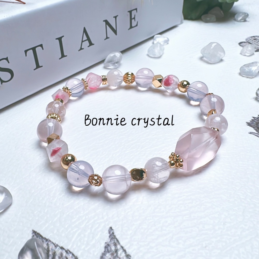 ✨✨ 花紗設計水晶手鍊✨✨鑽切粉晶、粉晶、雪花幽靈、紫玉晶、鑽切櫻花雨薔薇輝-細節圖3