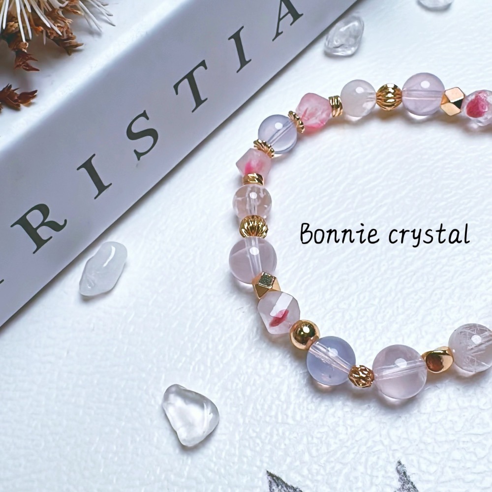 ✨✨ 花紗設計水晶手鍊✨✨鑽切粉晶、粉晶、雪花幽靈、紫玉晶、鑽切櫻花雨薔薇輝-細節圖4