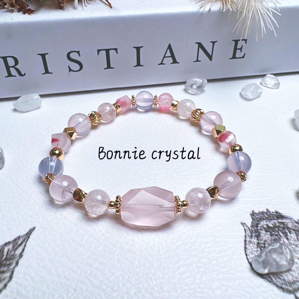 ✨✨ 花紗設計水晶手鍊✨✨鑽切粉晶、粉晶、雪花幽靈、紫玉晶、鑽切櫻花雨薔薇輝-細節圖2