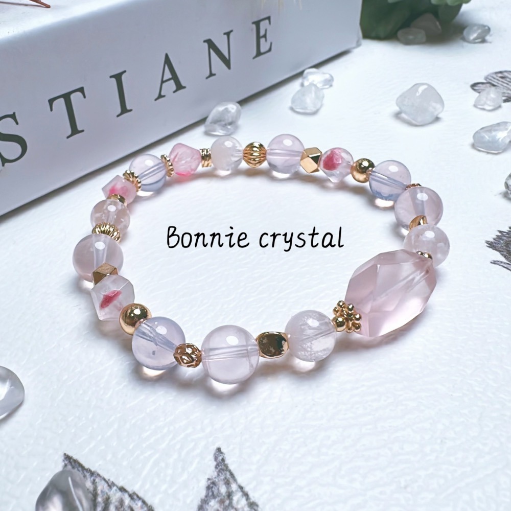 ✨✨ 花紗設計水晶手鍊✨✨鑽切粉晶、粉晶、雪花幽靈、紫玉晶、鑽切櫻花雨薔薇輝-細節圖3