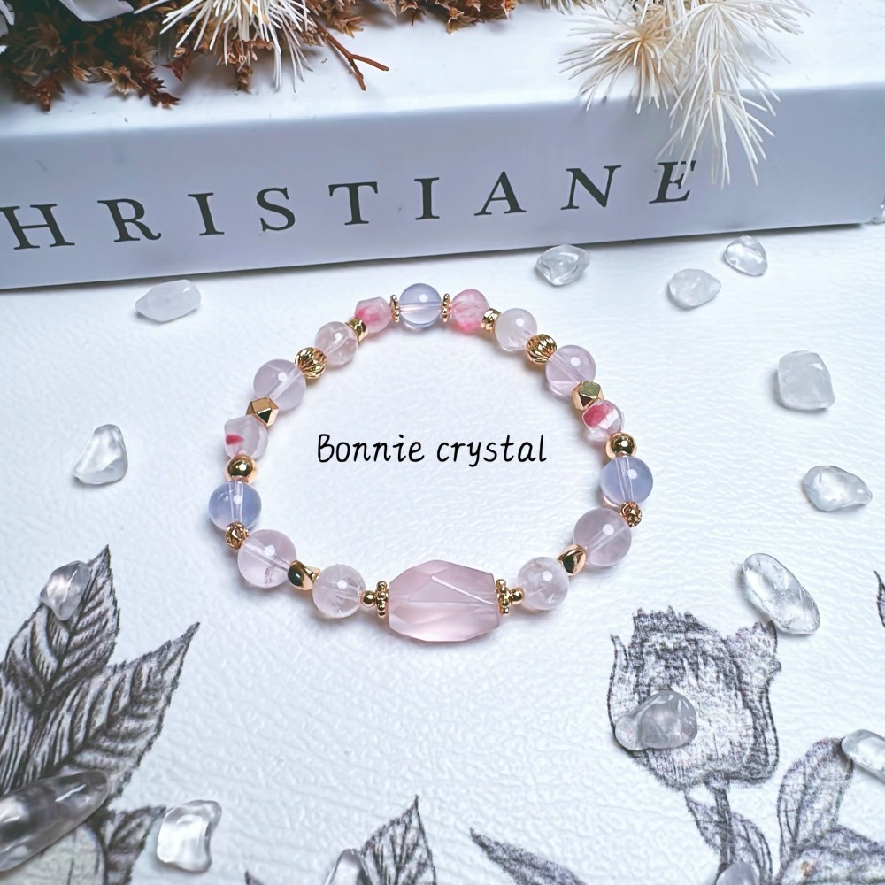 ✨✨ 花紗設計水晶手鍊✨✨鑽切粉晶、粉晶、雪花幽靈、紫玉晶、鑽切櫻花雨薔薇輝-細節圖5