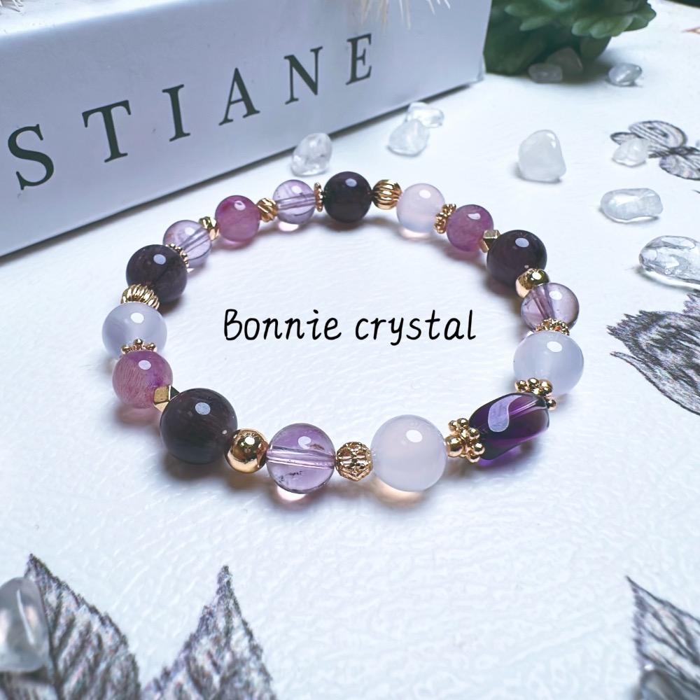 ✨✨ 紫蘊設計水晶手鍊✨✨鑽切紫水晶、粉紫超七、紫極光、紫水晶、紫玉髓-細節圖3