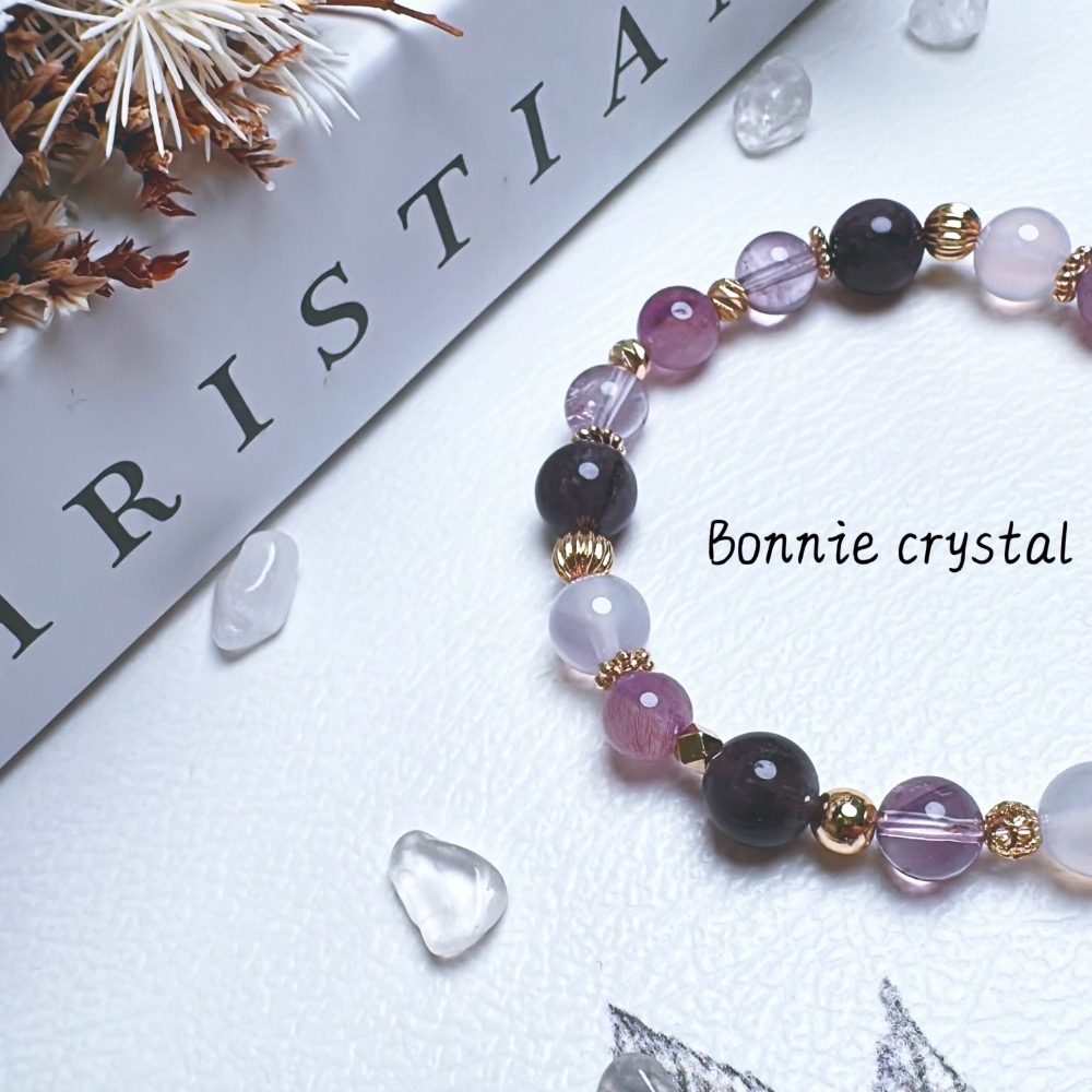 ✨✨ 紫蘊設計水晶手鍊✨✨鑽切紫水晶、粉紫超七、紫極光、紫水晶、紫玉髓-細節圖4
