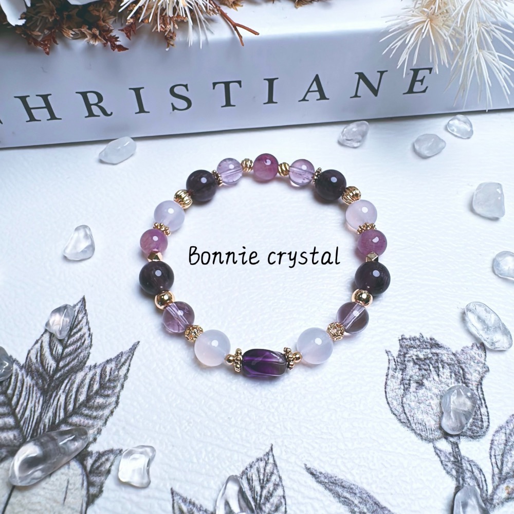 ✨✨ 紫蘊設計水晶手鍊✨✨鑽切紫水晶、粉紫超七、紫極光、紫水晶、紫玉髓-細節圖5