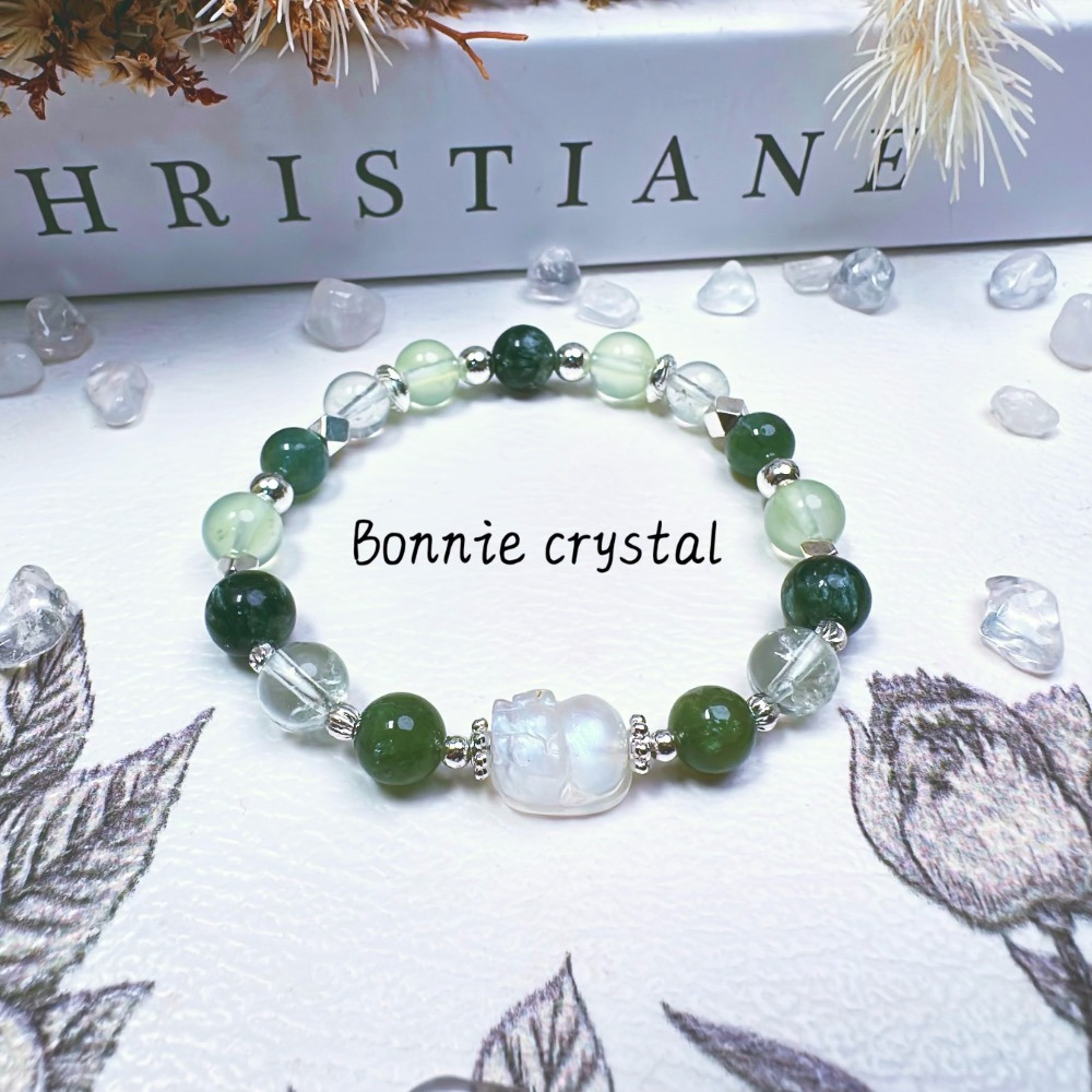 ✨✨ 初見設計款水晶手鍊✨✨藍月光貔貅、綠葡萄石、綠龍晶、綠磷灰、綠阿賽-細節圖2