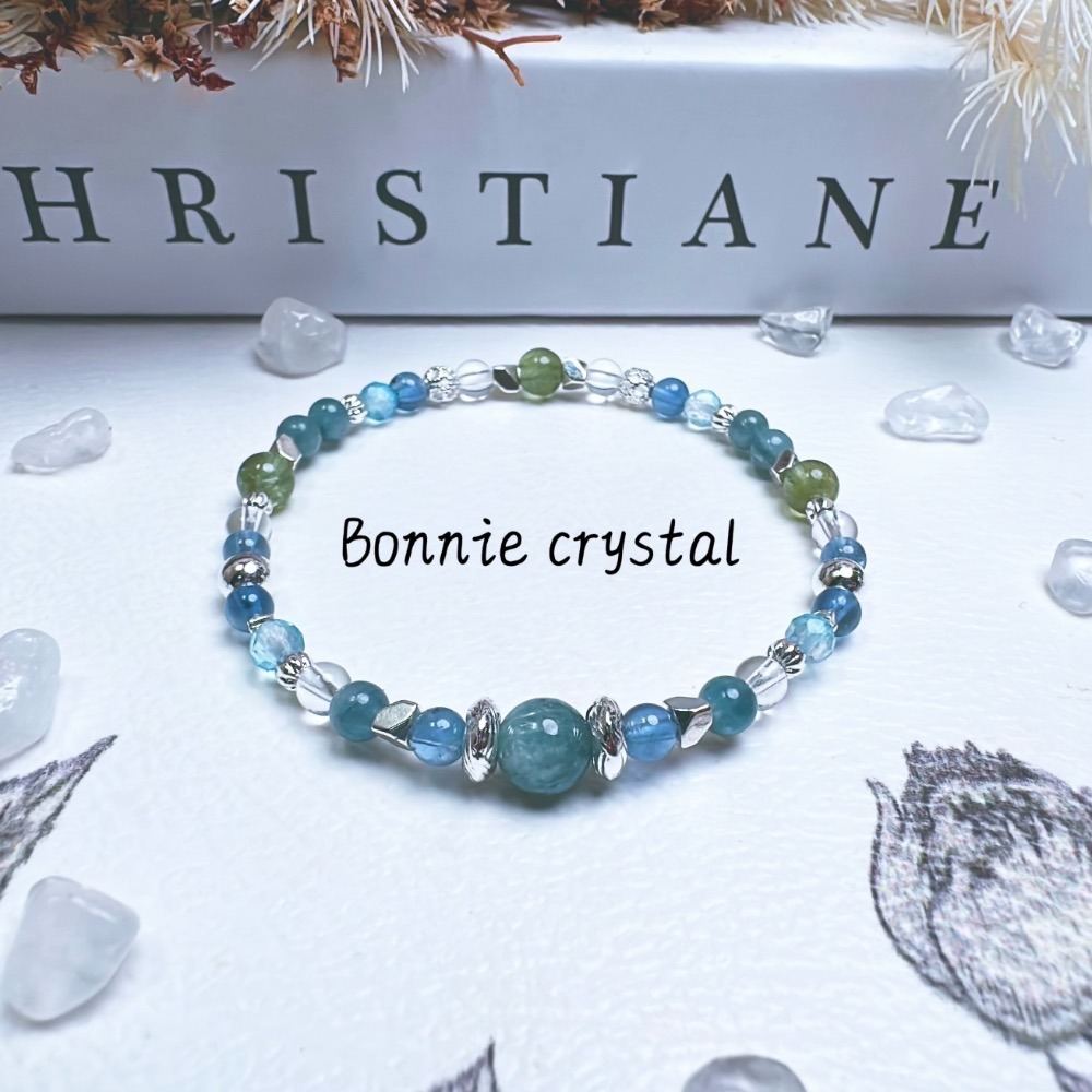 ✨✨ 澈森設計款水晶手鍊✨✨藍綠晶、魔鬼海藍寶、鑽切藍托帕石、綠磷灰、白水晶-細節圖2