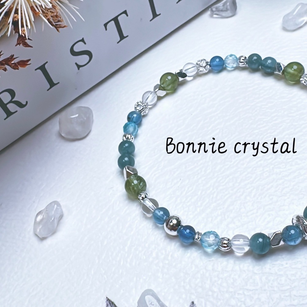 ✨✨ 澈森設計款水晶手鍊✨✨藍綠晶、魔鬼海藍寶、鑽切藍托帕石、綠磷灰、白水晶-細節圖4