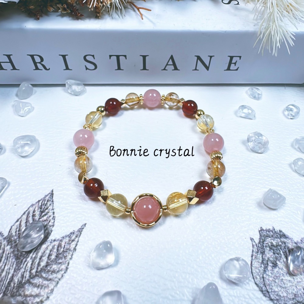 ✨✨ 朝露設計手鍊✨✨粉晶、紅石榴石、黃水晶、金髮晶-細節圖3