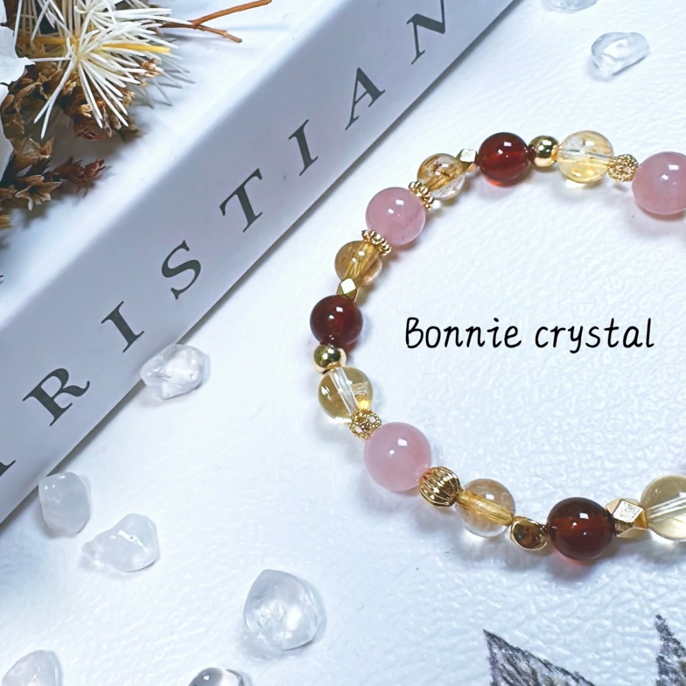 ✨✨ 朝露設計手鍊✨✨粉晶、紅石榴石、黃水晶、金髮晶-細節圖5