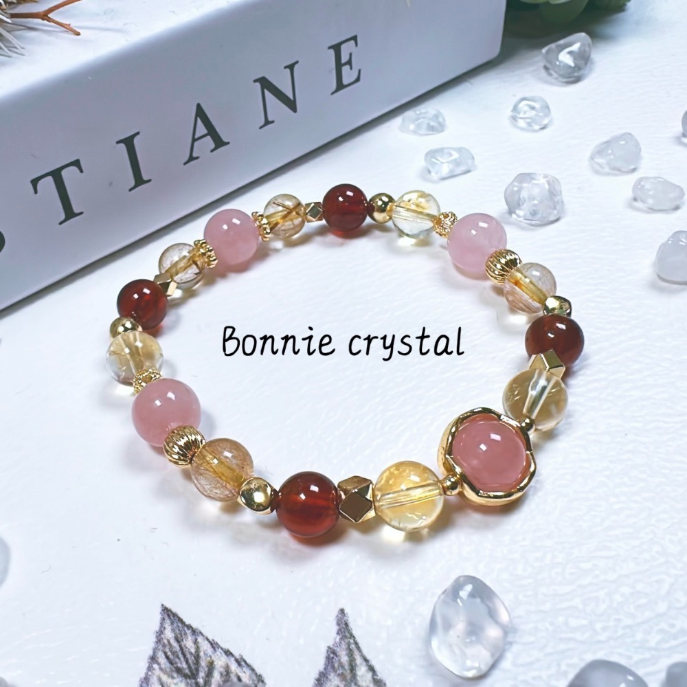 ✨✨ 朝露設計手鍊✨✨粉晶、紅石榴石、黃水晶、金髮晶-細節圖2