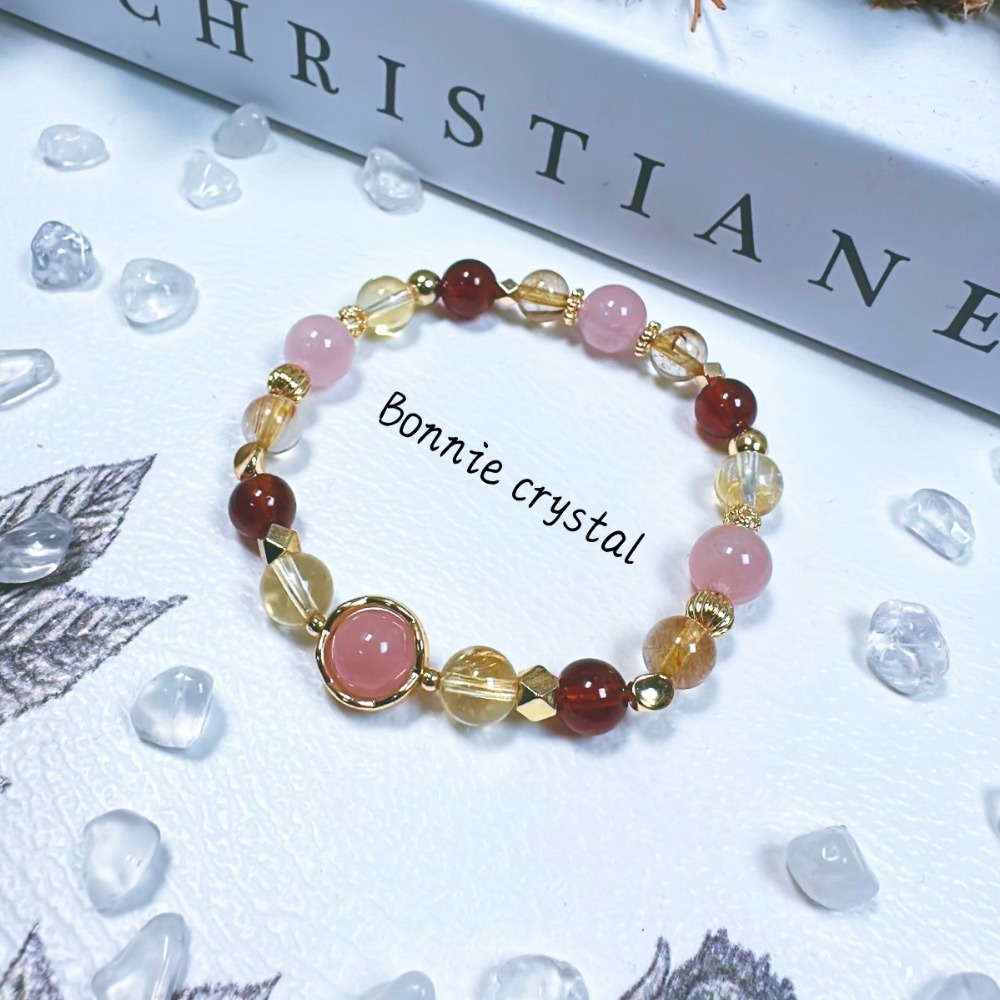 ✨✨ 朝露設計手鍊✨✨粉晶、紅石榴石、黃水晶、金髮晶-細節圖4