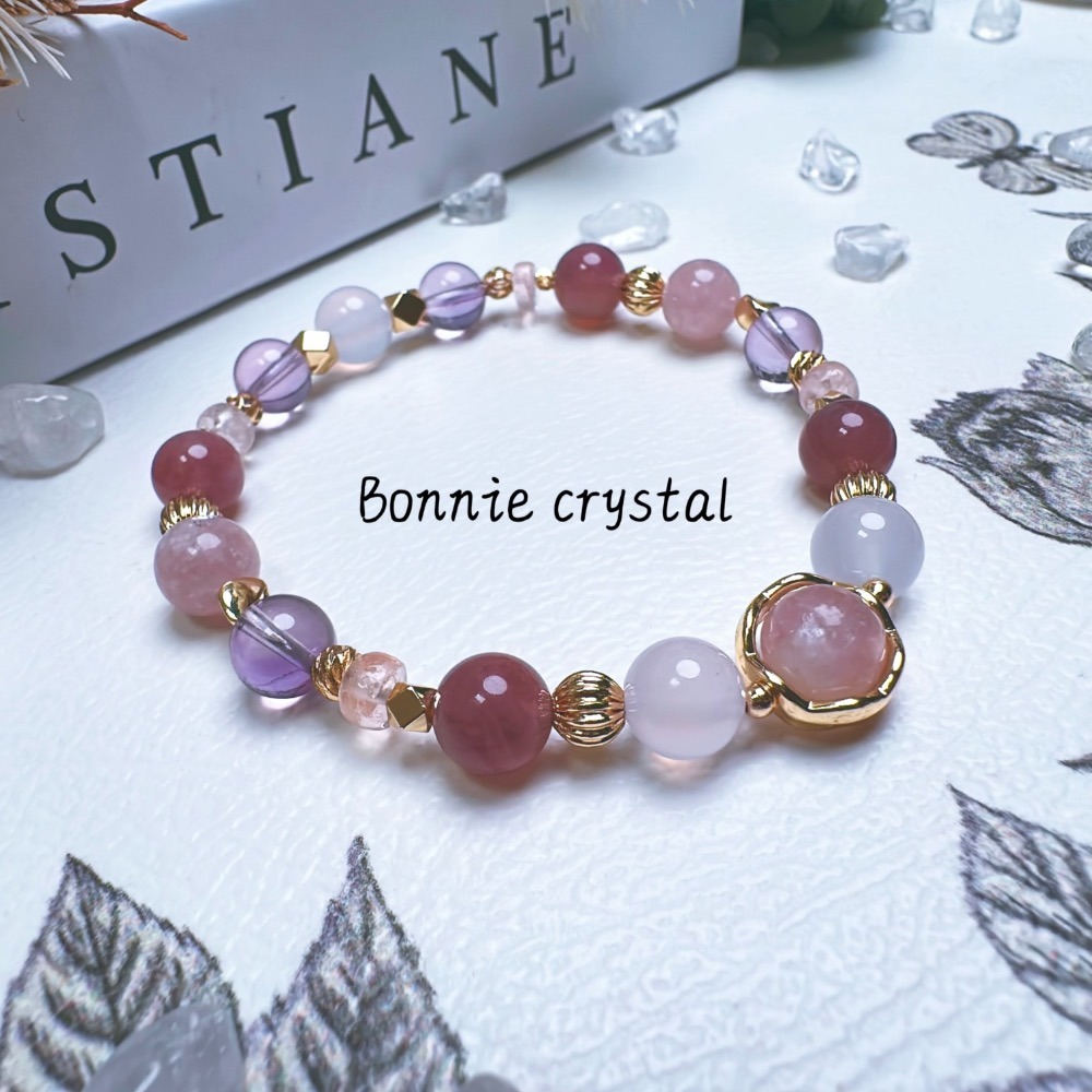 ✨✨ 甜澈設計款水晶手鍊✨✨紫馬粉、粉摩根石、粉祖母晶、紫玉髓、紫水晶-細節圖3