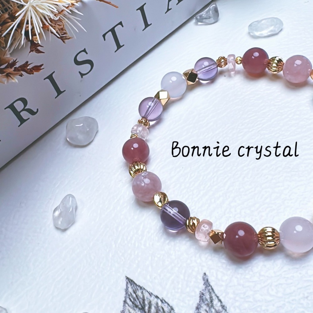✨✨ 甜澈設計款水晶手鍊✨✨紫馬粉、粉摩根石、粉祖母晶、紫玉髓、紫水晶-細節圖4