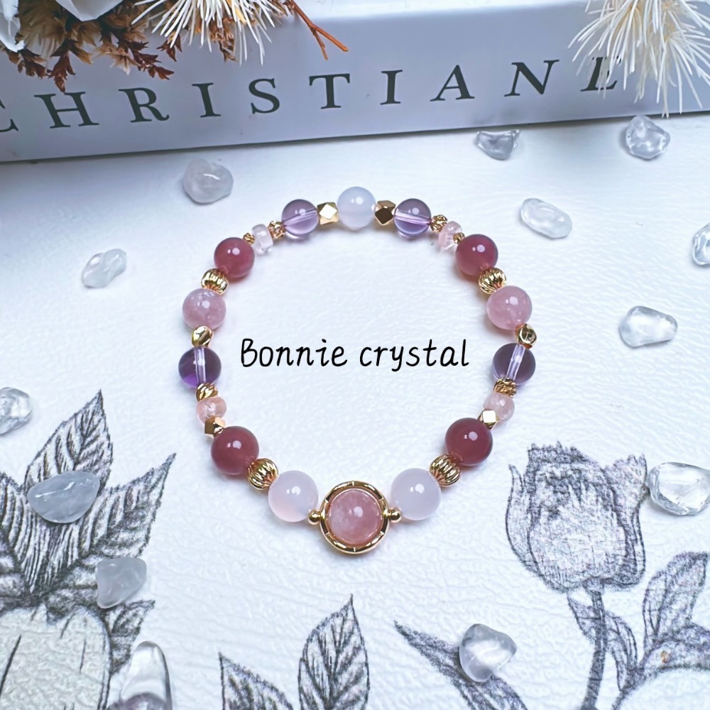 ✨✨ 甜澈設計款水晶手鍊✨✨紫馬粉、粉摩根石、粉祖母晶、紫玉髓、紫水晶-細節圖5