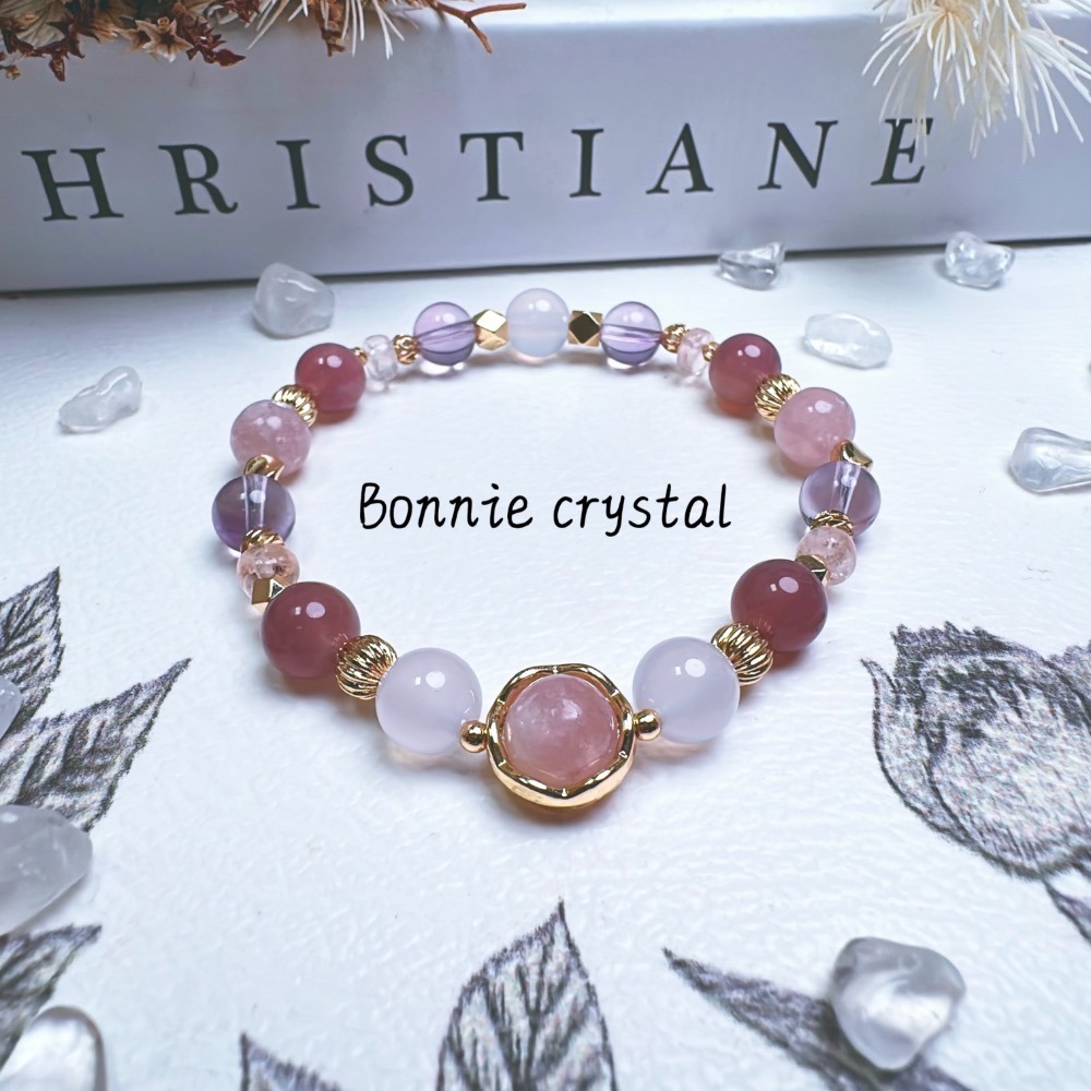 ✨✨ 甜澈設計款水晶手鍊✨✨紫馬粉、粉摩根石、粉祖母晶、紫玉髓、紫水晶-細節圖2