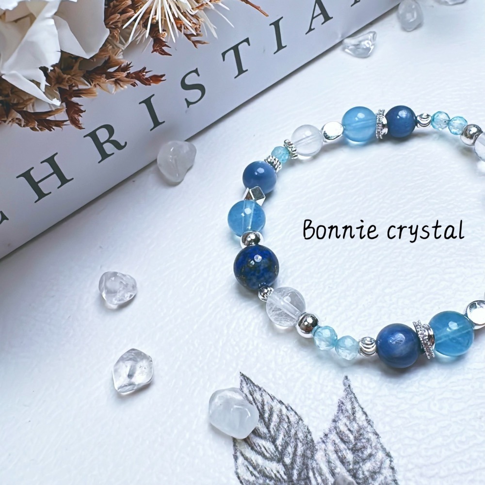 ✨✨ 空境設計水晶手鍊✨✨藍晶石、海藍寶、鑽切藍托帕石、青金石、白幽靈-細節圖3