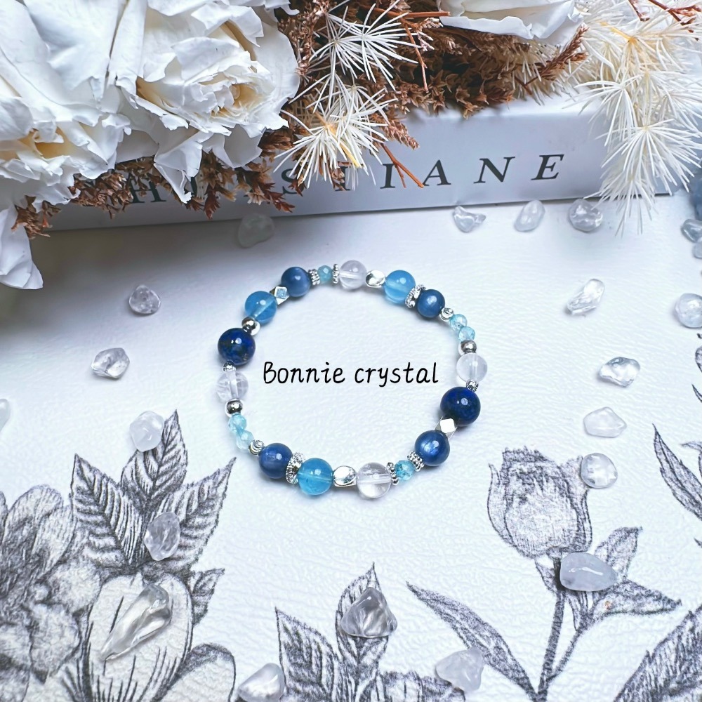 ✨✨ 空境設計水晶手鍊✨✨藍晶石、海藍寶、鑽切藍托帕石、青金石、白幽靈-細節圖4