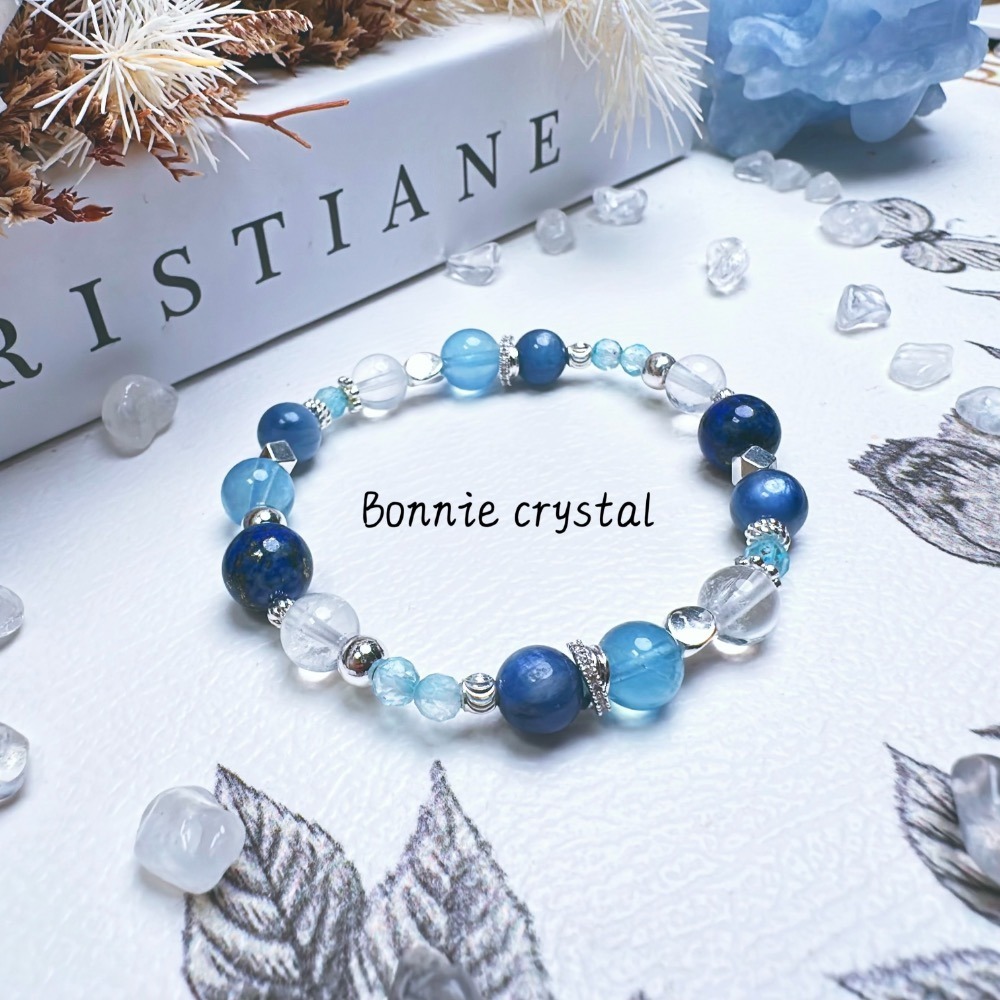 ✨✨ 空境設計水晶手鍊✨✨藍晶石、海藍寶、鑽切藍托帕石、青金石、白幽靈-細節圖2