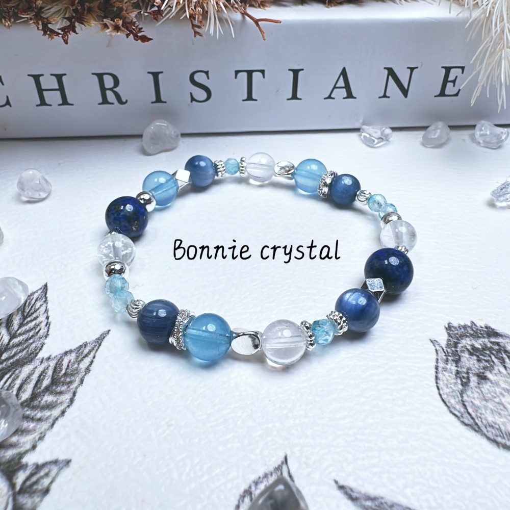 ✨✨ 空境設計水晶手鍊✨✨藍晶石、海藍寶、鑽切藍托帕石、青金石、白幽靈-細節圖5