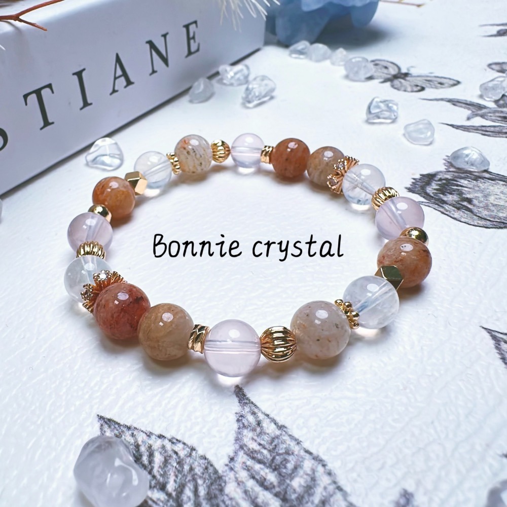 ✨✨ 蜜糖設計水晶手鍊✨✨千層幽靈、粉晶、藍針石-細節圖2