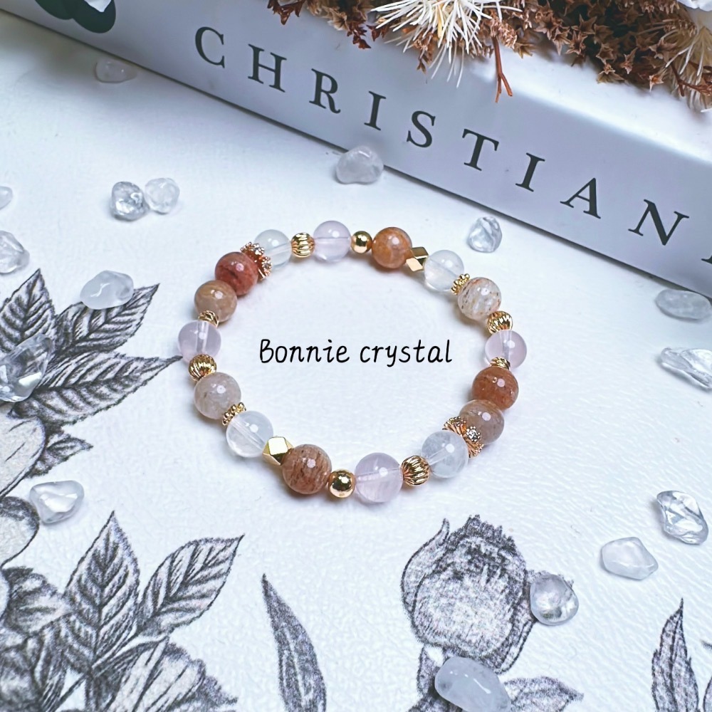 ✨✨ 蜜糖設計水晶手鍊✨✨千層幽靈、粉晶、藍針石-細節圖3