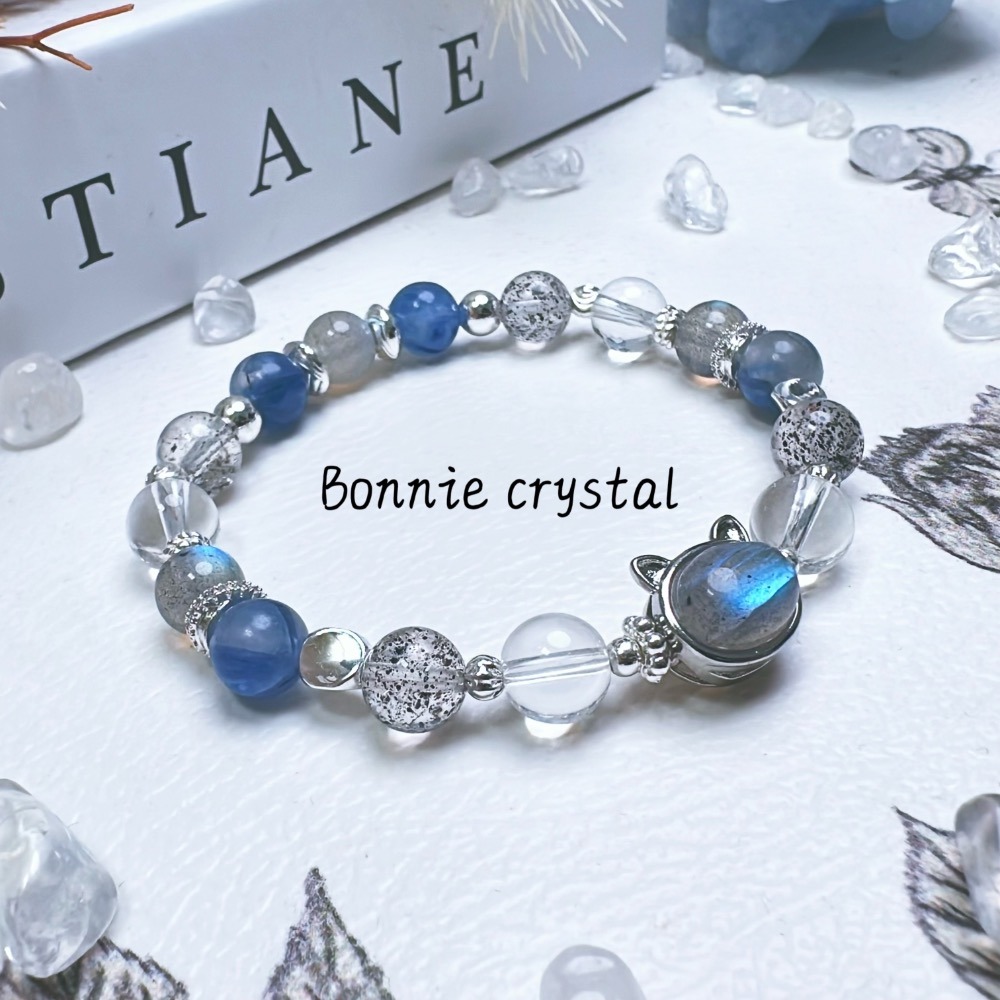 ✨✨ 雲海設計水晶手鍊✨✨灰拉長石貓頭、灰拉長石、藍晶石、黑草莓晶、白水晶-細節圖3