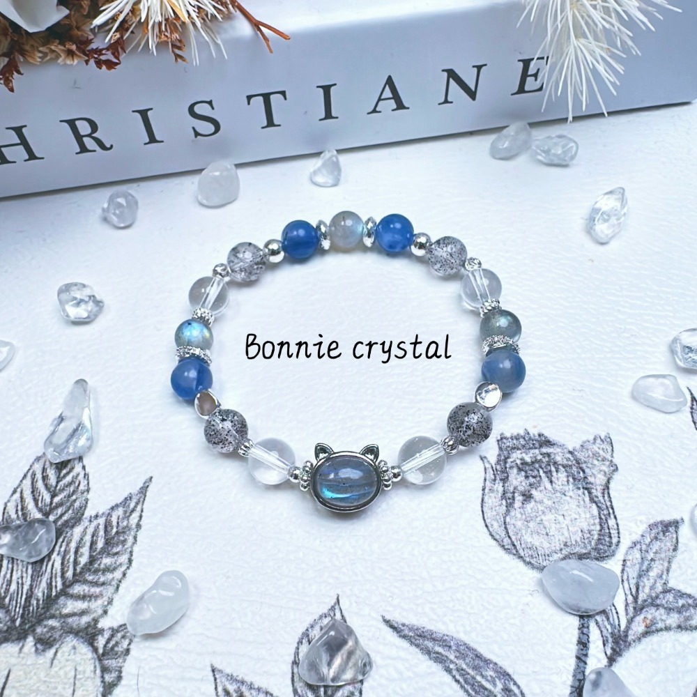✨✨ 雲海設計水晶手鍊✨✨灰拉長石貓頭、灰拉長石、藍晶石、黑草莓晶、白水晶-細節圖5