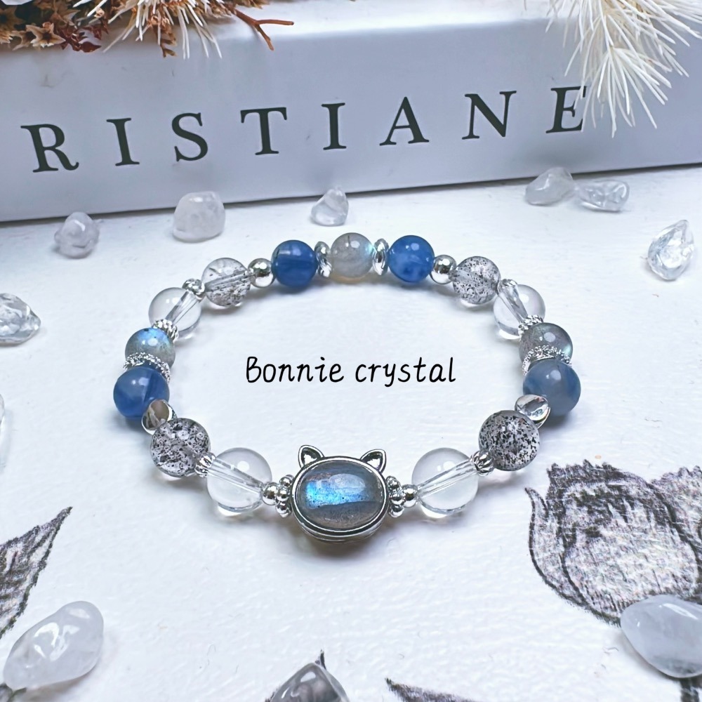 ✨✨ 雲海設計水晶手鍊✨✨灰拉長石貓頭、灰拉長石、藍晶石、黑草莓晶、白水晶-細節圖2
