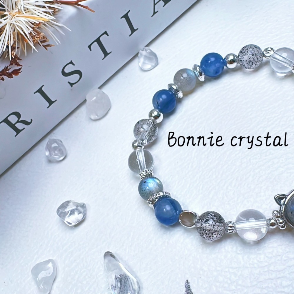 ✨✨ 雲海設計水晶手鍊✨✨灰拉長石貓頭、灰拉長石、藍晶石、黑草莓晶、白水晶-細節圖4