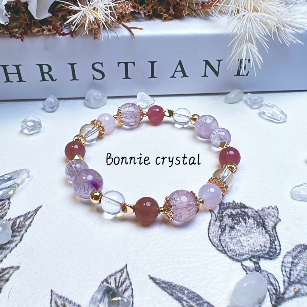 ✨✨ 微光紫設計水晶手鍊✨✨紫玉髓、紫超七、紫馬粉、白水晶-細節圖3