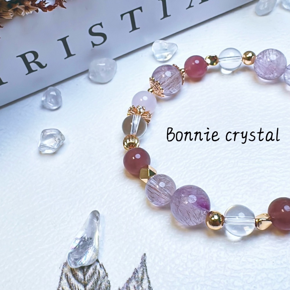 ✨✨ 微光紫設計水晶手鍊✨✨紫玉髓、紫超七、紫馬粉、白水晶-細節圖4