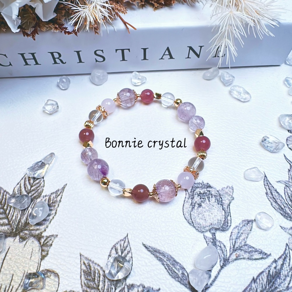 ✨✨ 微光紫設計水晶手鍊✨✨紫玉髓、紫超七、紫馬粉、白水晶-細節圖5