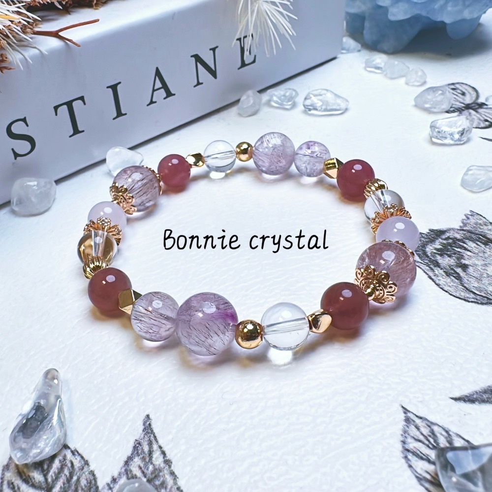 ✨✨ 微光紫設計水晶手鍊✨✨紫玉髓、紫超七、紫馬粉、白水晶-細節圖2