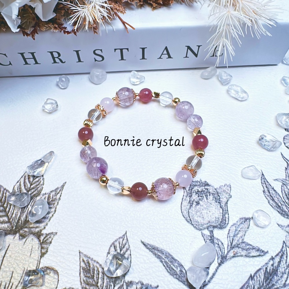 ✨✨ 微光紫設計水晶手鍊✨✨紫玉髓、紫超七、紫馬粉、白水晶-細節圖5