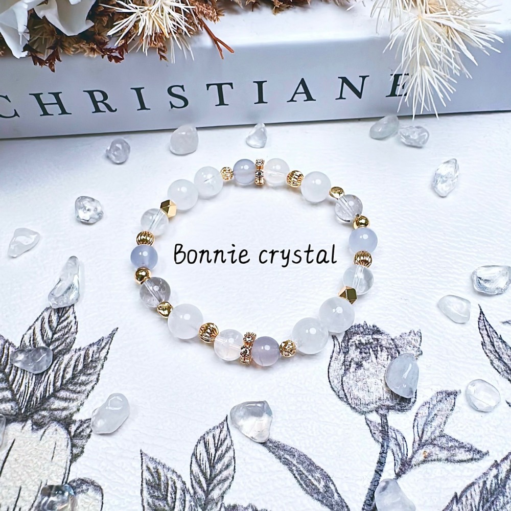 ✨✨ 白境設計水晶手鍊✨✨白幽靈、藍針石、藍玉髓、黑銀鈦-細節圖5