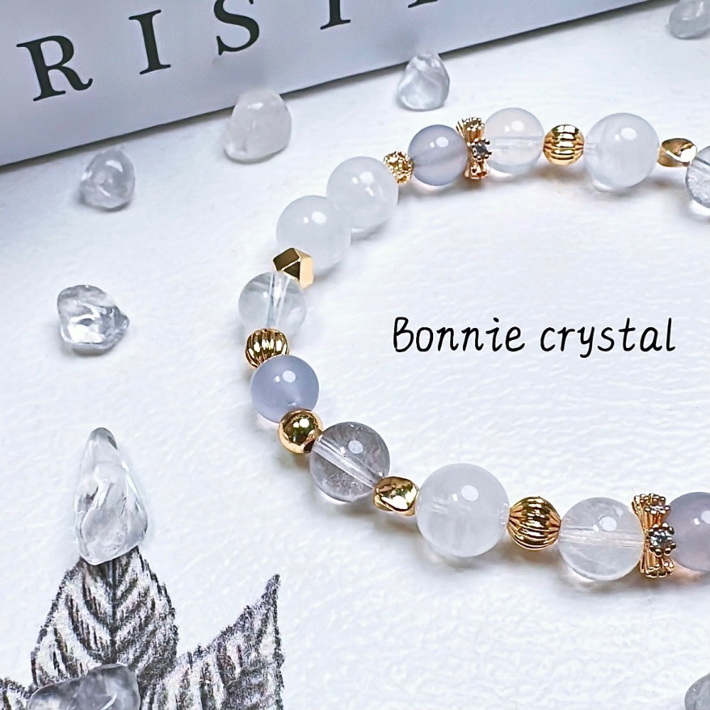 ✨✨ 白境設計水晶手鍊✨✨白幽靈、藍針石、藍玉髓、黑銀鈦-細節圖4