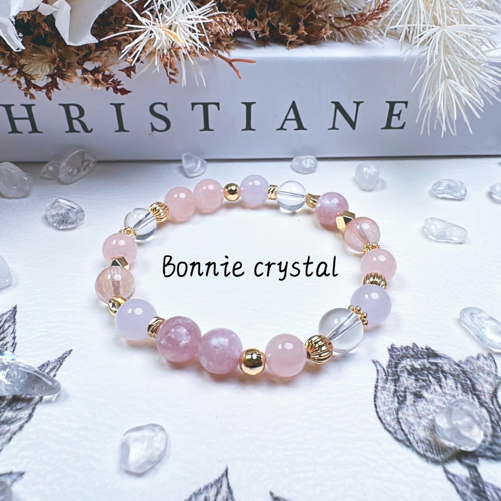 ✨✨ 粉櫻設計水晶手鍊✨✨粉晶、粉祖母晶、粉兔毛、紫玉髓、白水晶-細節圖2