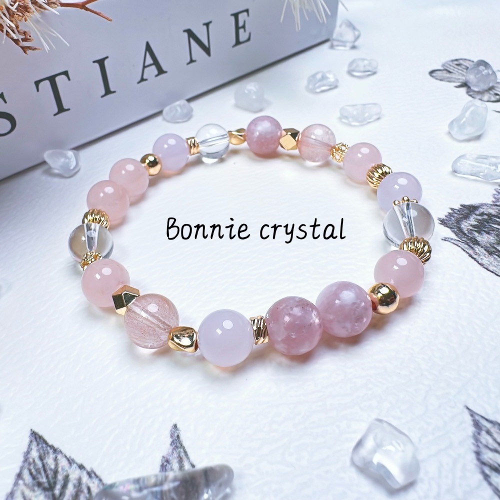 ✨✨ 粉櫻設計水晶手鍊✨✨粉晶、粉祖母晶、粉兔毛、紫玉髓、白水晶-細節圖3