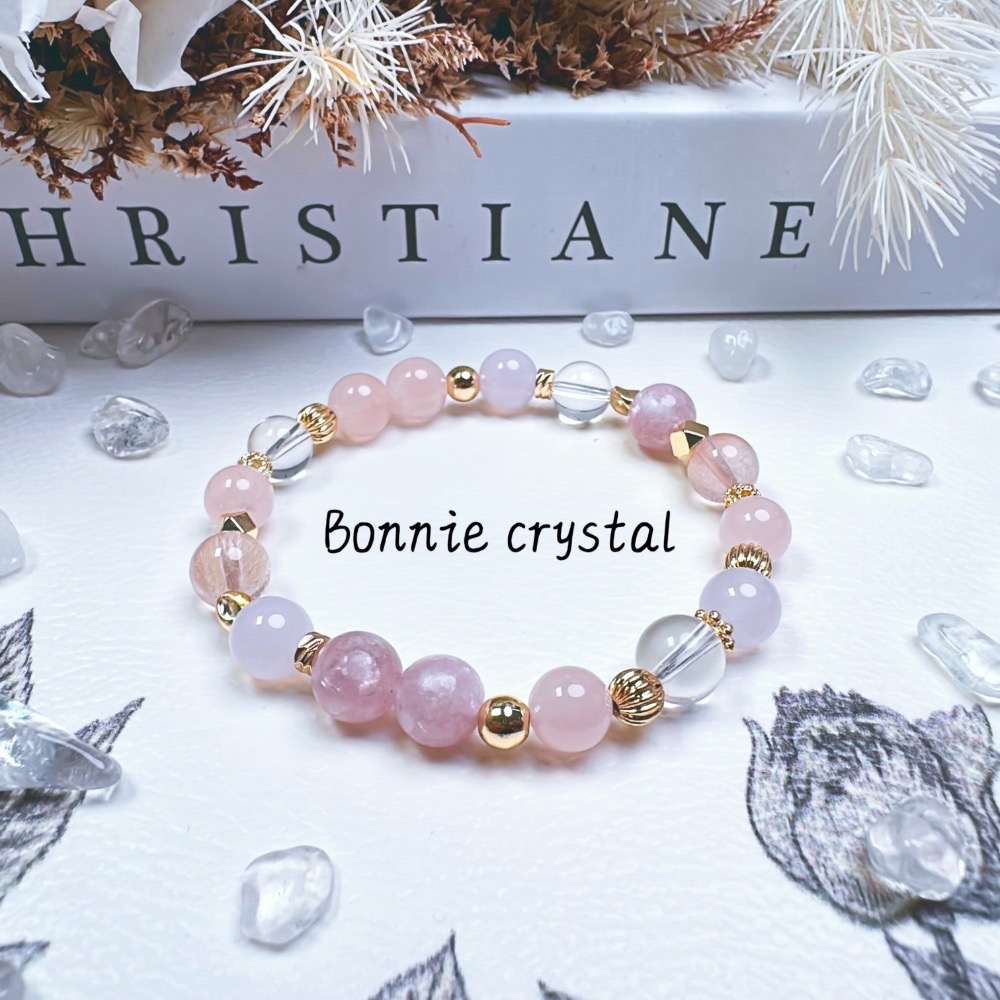 ✨✨ 粉櫻設計水晶手鍊✨✨粉晶、粉祖母晶、粉兔毛、紫玉髓、白水晶-細節圖2
